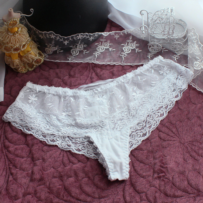 Women's Sexy panties gauze translucent white lace underwear