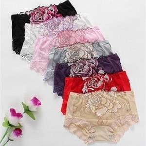 Women's sexy panties lace mid waist briefs 100% cotton embroidery underwear breathable female underwear