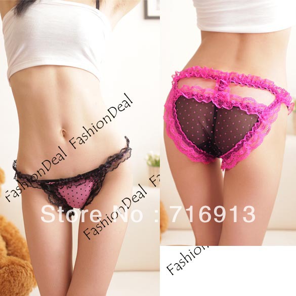 Women's Sexy Polka Dots Briefs Underwear Lace Panties Sexy Lingerie 4 Colors free shipping 9245