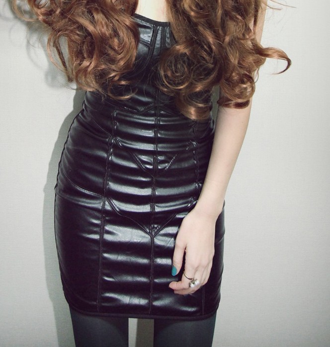 Women's sexy PU patchwork three-dimensional cup leather skirt tube top dress one-piece dress