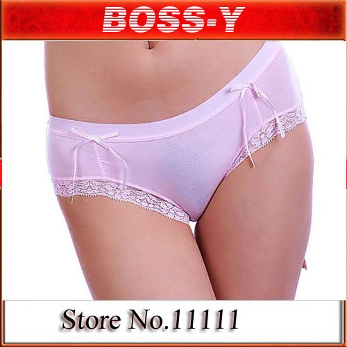 women's sexy style Bamboo fiber double bowknot  lace cotton underwear, 10 colors , 3 pcs / lot