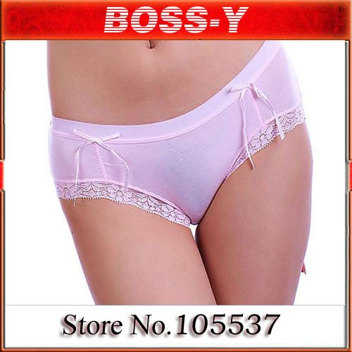 women's sexy style Bamboo fiber double bowknot lace cotton underwear, 10 colors , 3 pcs / lot