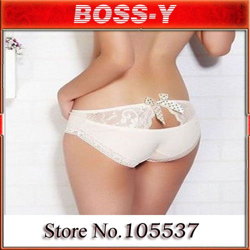 women's sexy style show gluteal cleft  Transparent non-mark lace lovely  bowknot hollow out underwear, panties,3 pcs / lot