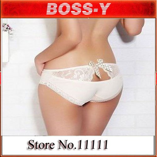 women's sexy style show gluteal cleft Transparent non-mark lace lovely bowknot hollow out underwear, panties,3 pcs / lot