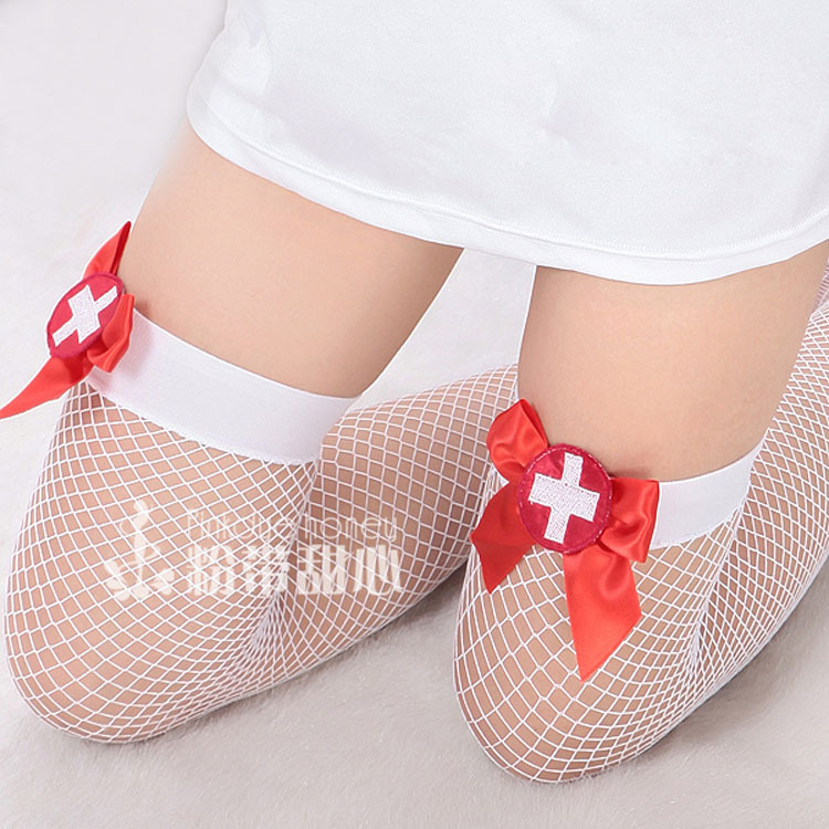 Women's sexy transparent stockings fishnet stockings powder red cross white stockings temptation cutout socks