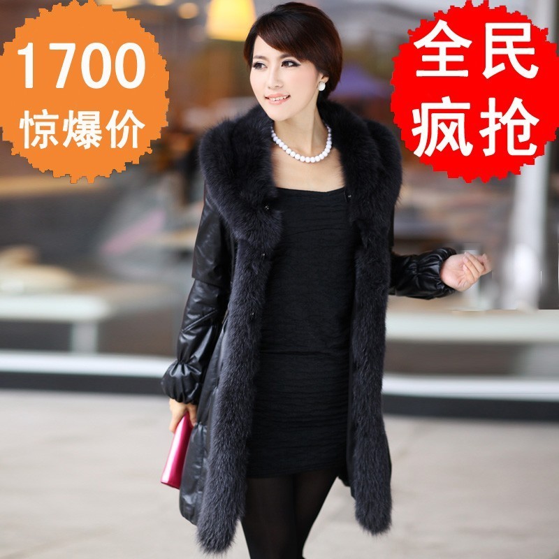 Women's sheepskin genuine leather clothing plus cotton fox fur coat a-1231