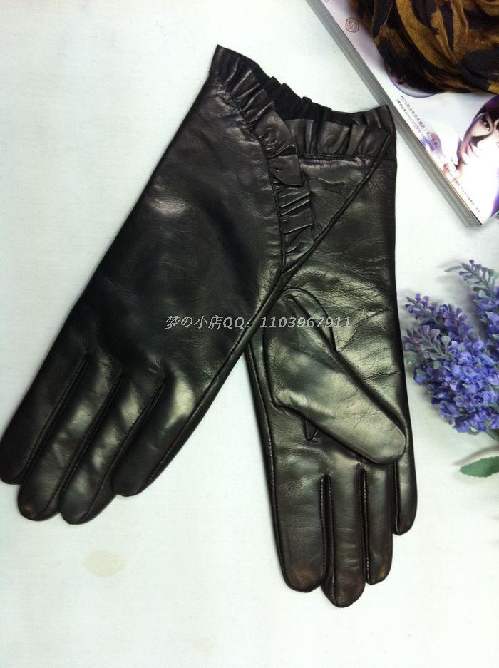 Women's sheepskin genuine leather gloves sweet all-match repair laciness genuine leather gloves thermal gloves