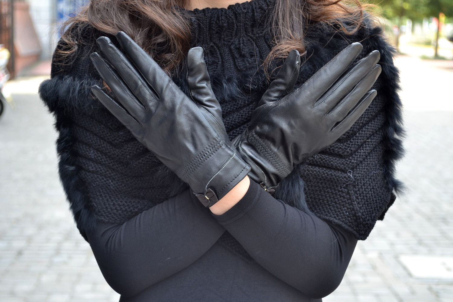 Women's sheepskin gloves full leather gloves yarn genuine leather gloves boxed 37