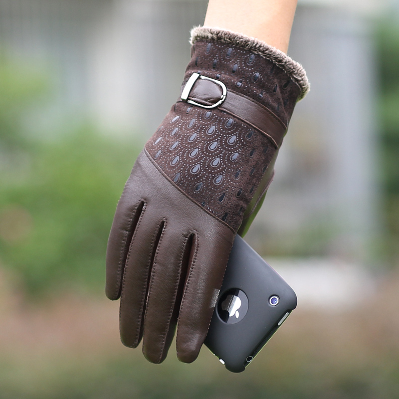 Women's sheepskin gloves genuine leather gloves fashion hasp winter thickening thermal gloves