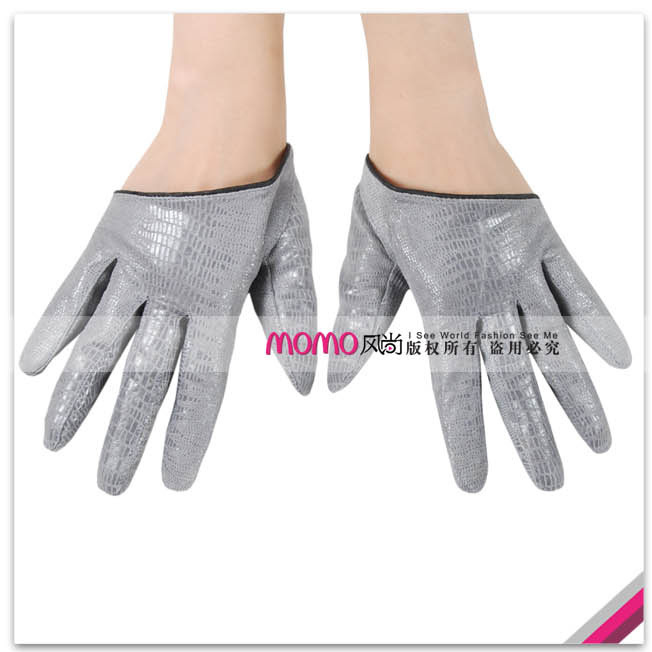 Women's sheepskin gloves grey print genuine leather gloves l005