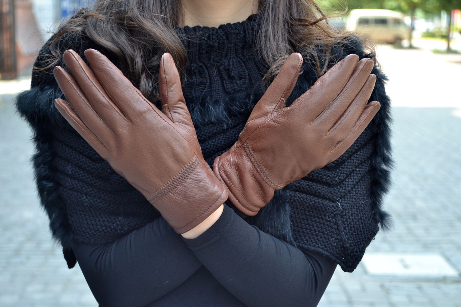 Women's sheepskin gloves imitation deerskin full leather gloves trophonema yarn thickening genuine leather gloves boxed