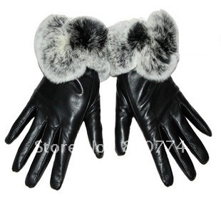 Women's sheepskin gloves iphone ipad women's rex rabbit hair genuine leather gloves winter thermal