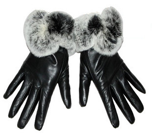 Women's sheepskin gloves iphone ipad women's rex rabbit hair genuine leather gloves winter thermal
