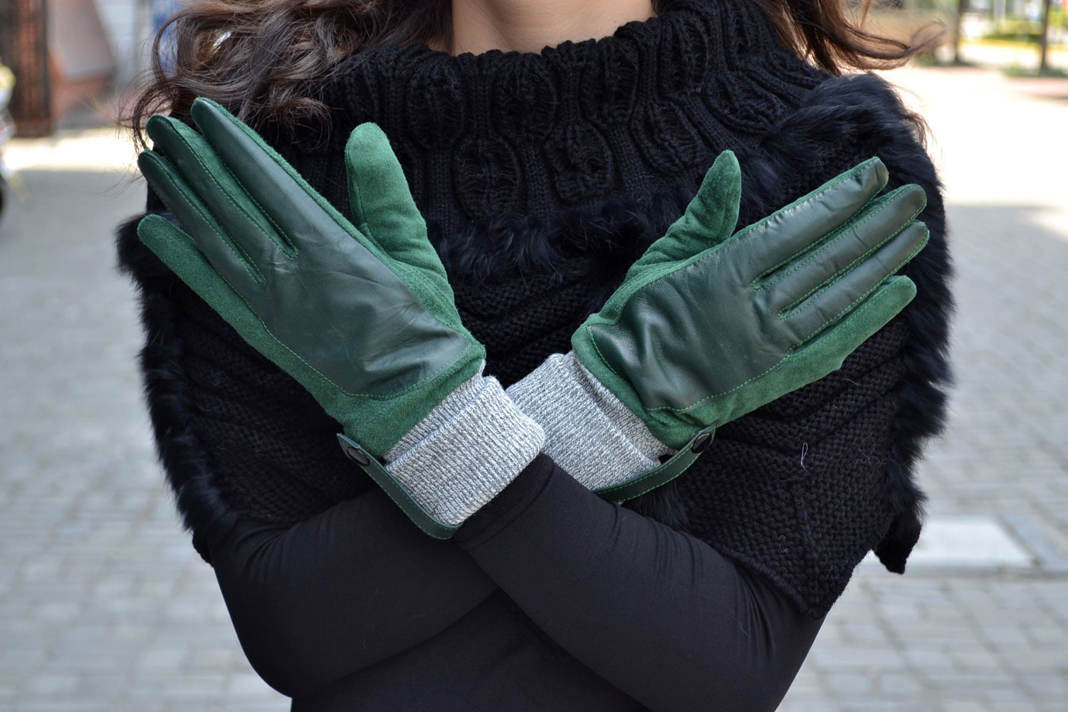 Women's sheepskin mitten pigskin rib knitting knitted genuine leather gloves trophonema thickening thermal gloves boxed