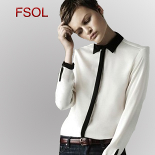 Women's shirt fashion black and white color block tooling summer all-match cotton shirt women's fashion thin shirt FD117