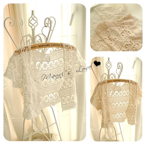 women's shirts Vintage stripe small flower cutout crochet . lace short design cardigan shirt waistcoat sun protection shirt