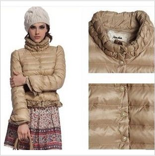 Women's short design down coat pleated stand collar 90 goatswool