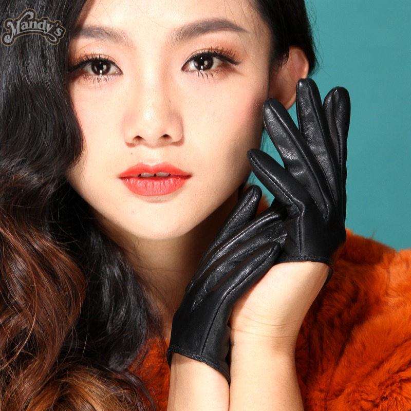 Women's short design fashion sheepskin genuine leather gloves fashion