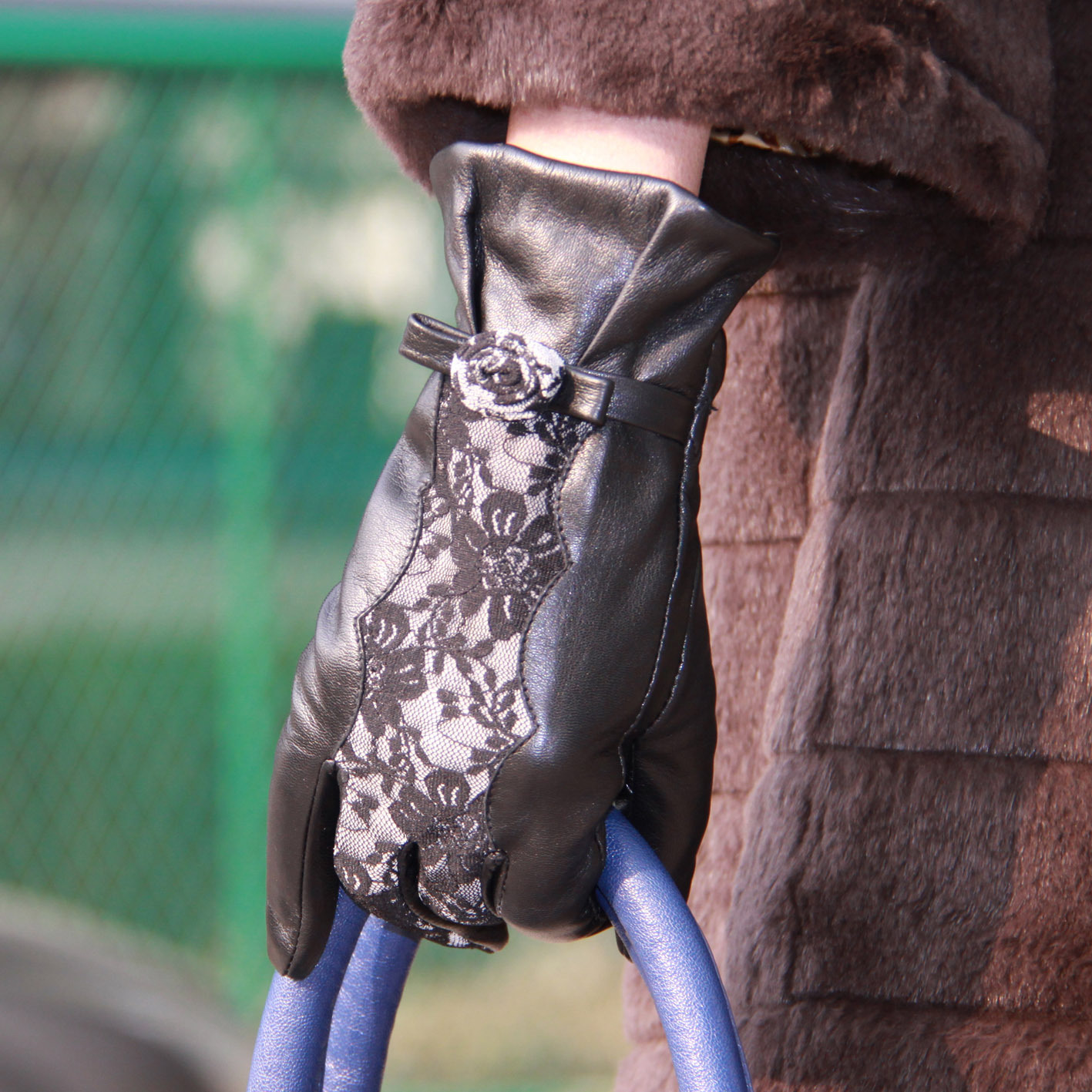 Women's short design genuine leather gloves lacing flower buckle top suede gloves gsbw11630