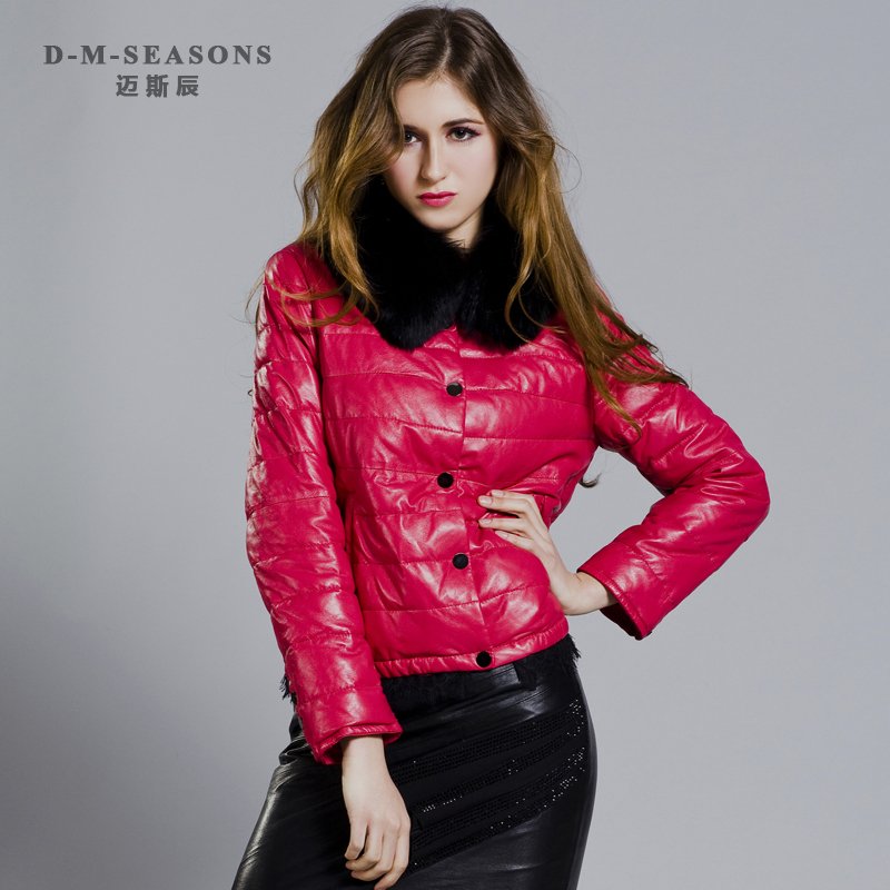 Women's short design sheepskin fox fur genuine leather down coat leather clothing outerwear d2573