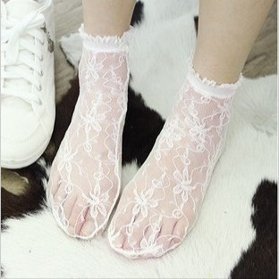 Women's short socks lace decoration vintage spring and summer stockings black and white powder candy color