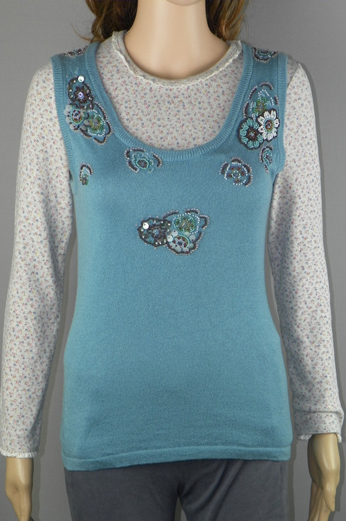 Women's silk sleeveless handmade beaded silk sweater sleeveless la-188