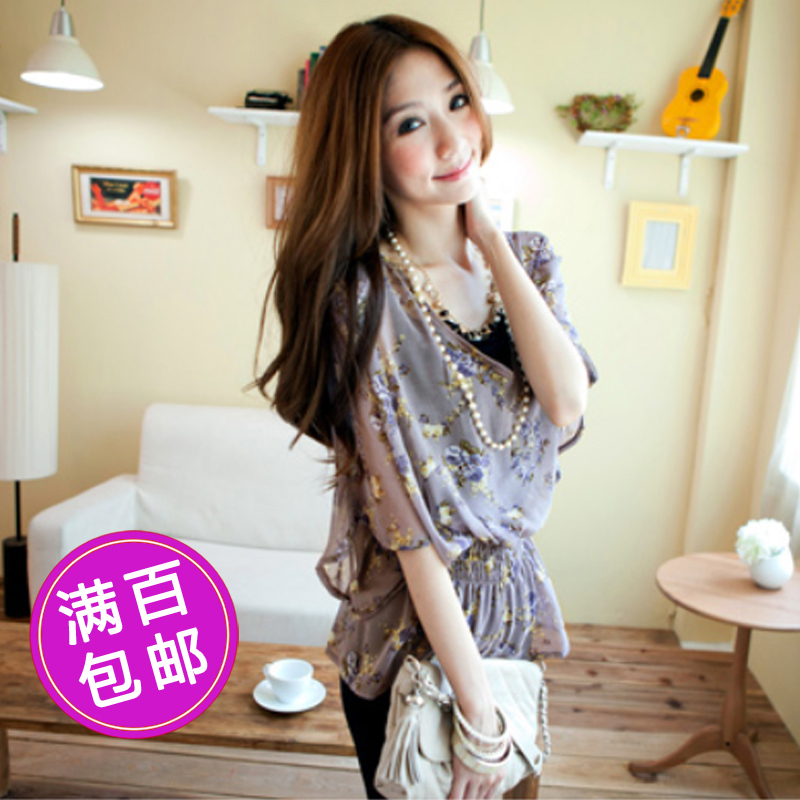 Women's sisters equipment spring 2013 loose slim waist top twinset chiffon shirt