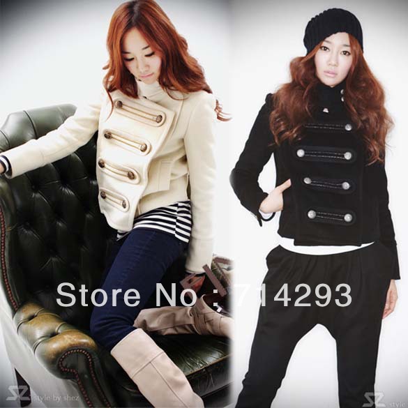 Women's Slim Double-Breasted Coat Stand-up Collar Cardigan Short Jacket  Outwear 2 Size free shipping 9001