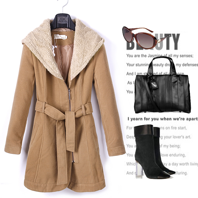 Women's slim wool coat wool women's trench with a hood medium-long outerwear female (WC090)
