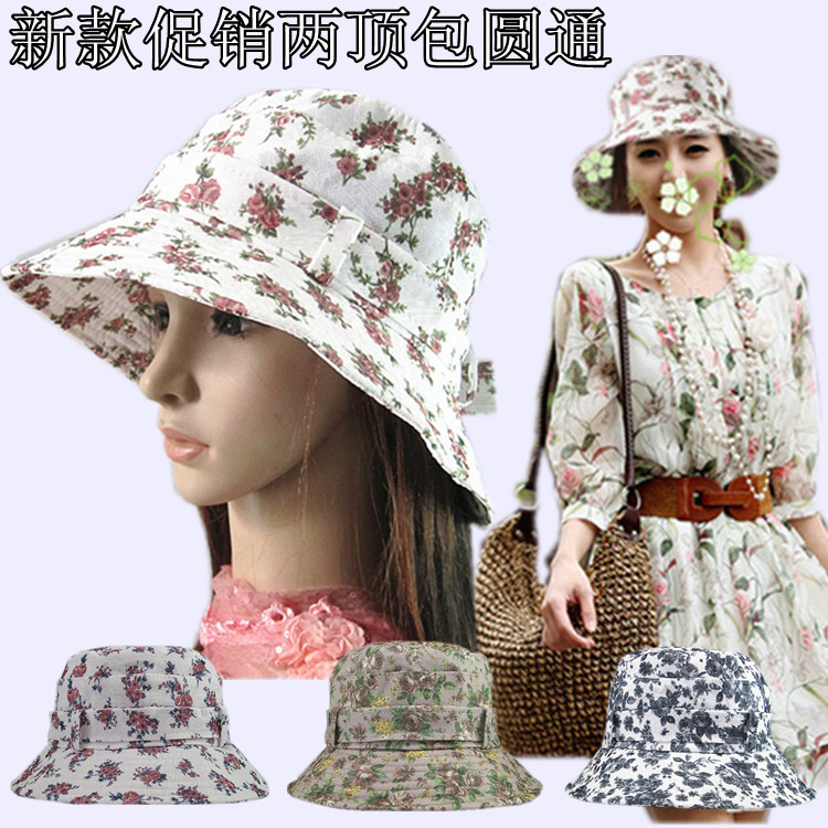 Women's small cotton prints fairy summer paragraph bucket hats painter cap outdoor sun-shading hat
