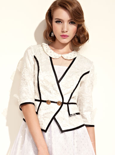 Women's small fresh jasmine lace crochet border outerwear spring