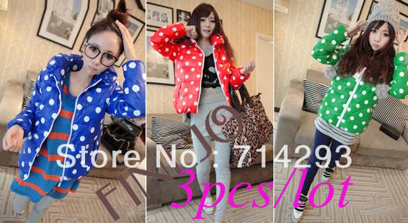 Women's Snow wear Polka Dot CoatStand Collar Winter Warm Cotton Coat Jacket Free shipping 9342