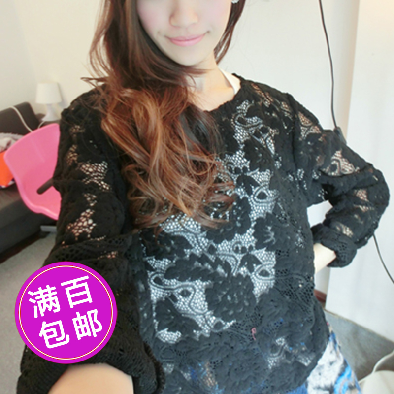 Women's spring 2013 decorative pattern loose lace shirt t-shirt