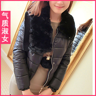 Women's spring 2013 fur collar knitted muffler scarf candy thick wadded jacket female cotton-padded jacket c335