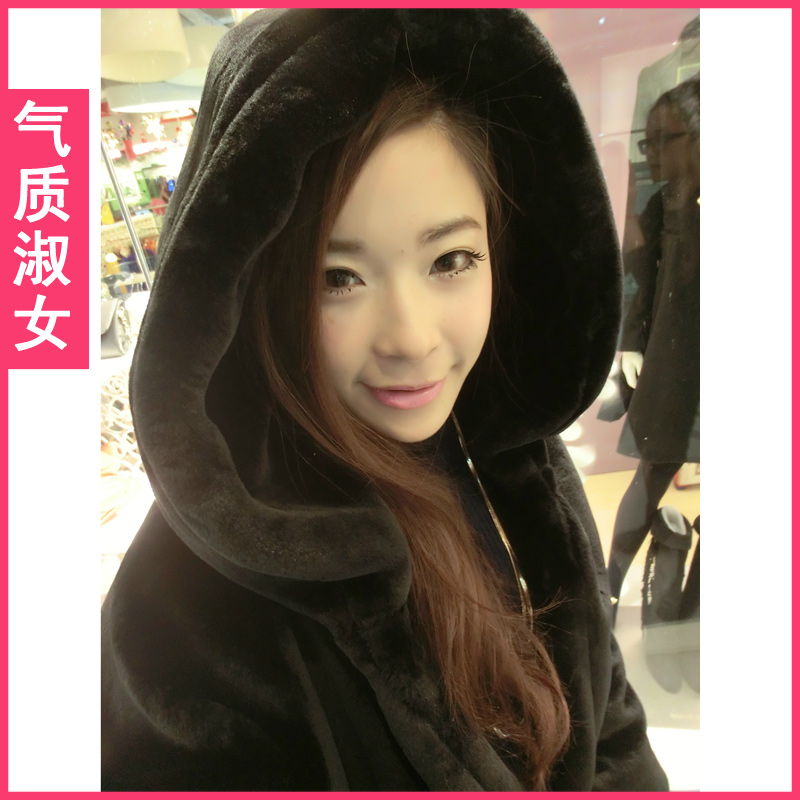 Women's spring 2013 loose thickening rex rabbit hair fur with a hood thick outerwear c380