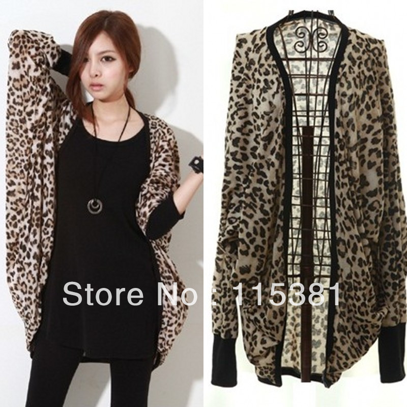 Women's spring and autumn outerwear casual leopard print outerwear trench Freeshipping