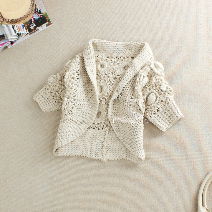 Women's spring sweet cutout handmade crochet short design yarn cape sweater cardigan z074 Free shipping