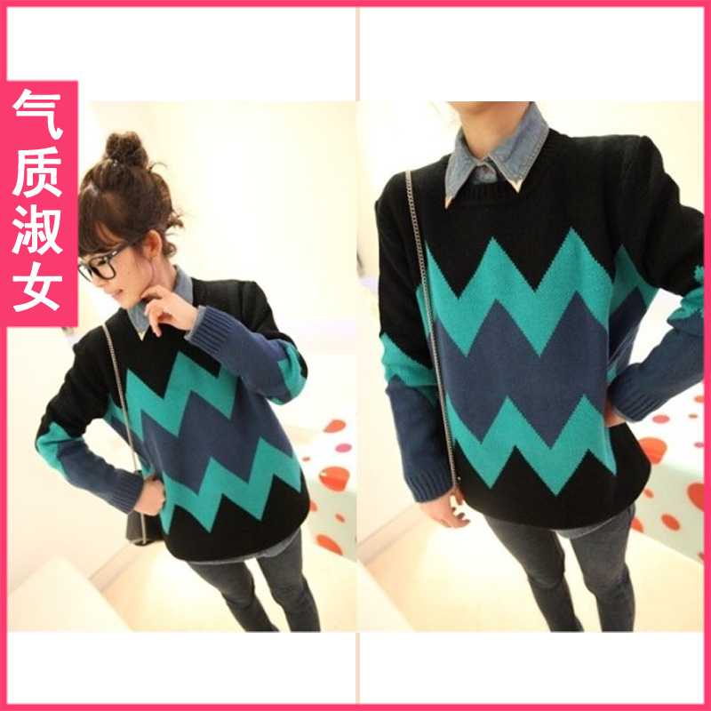 Women's spring wave 2013 vintage loose long-sleeve o-neck loose sweater outerwear h859