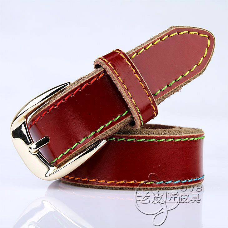 Women's strap colorful sewing thread casual fashion female belt genuine leather first layer of cowhide strap