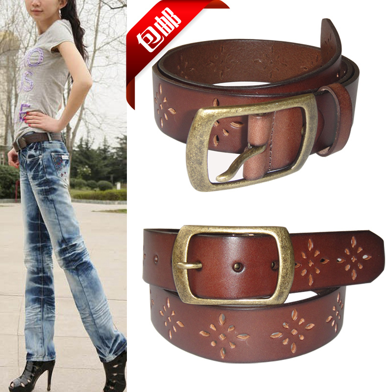 Women's strap genuine leather casual all-match cutout jeans belt female cowhide 0425