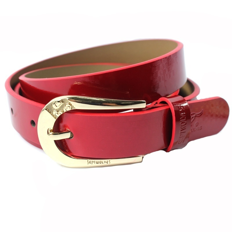 Women's strap genuine leather strap SEPTWOLVES Women fashion cowhide belt red