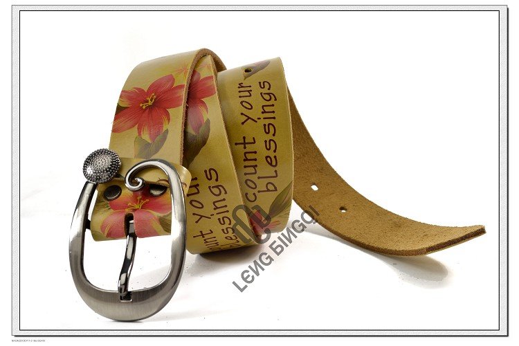 Women's strap print rustic flower genuine leather wide belt fashion vintage personality