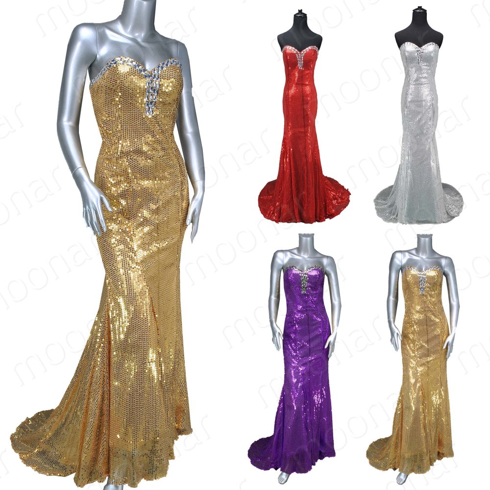 Women's Strapless Long Sequins Dress Prom Ball Cocktail Wed evening party Gowns LF053