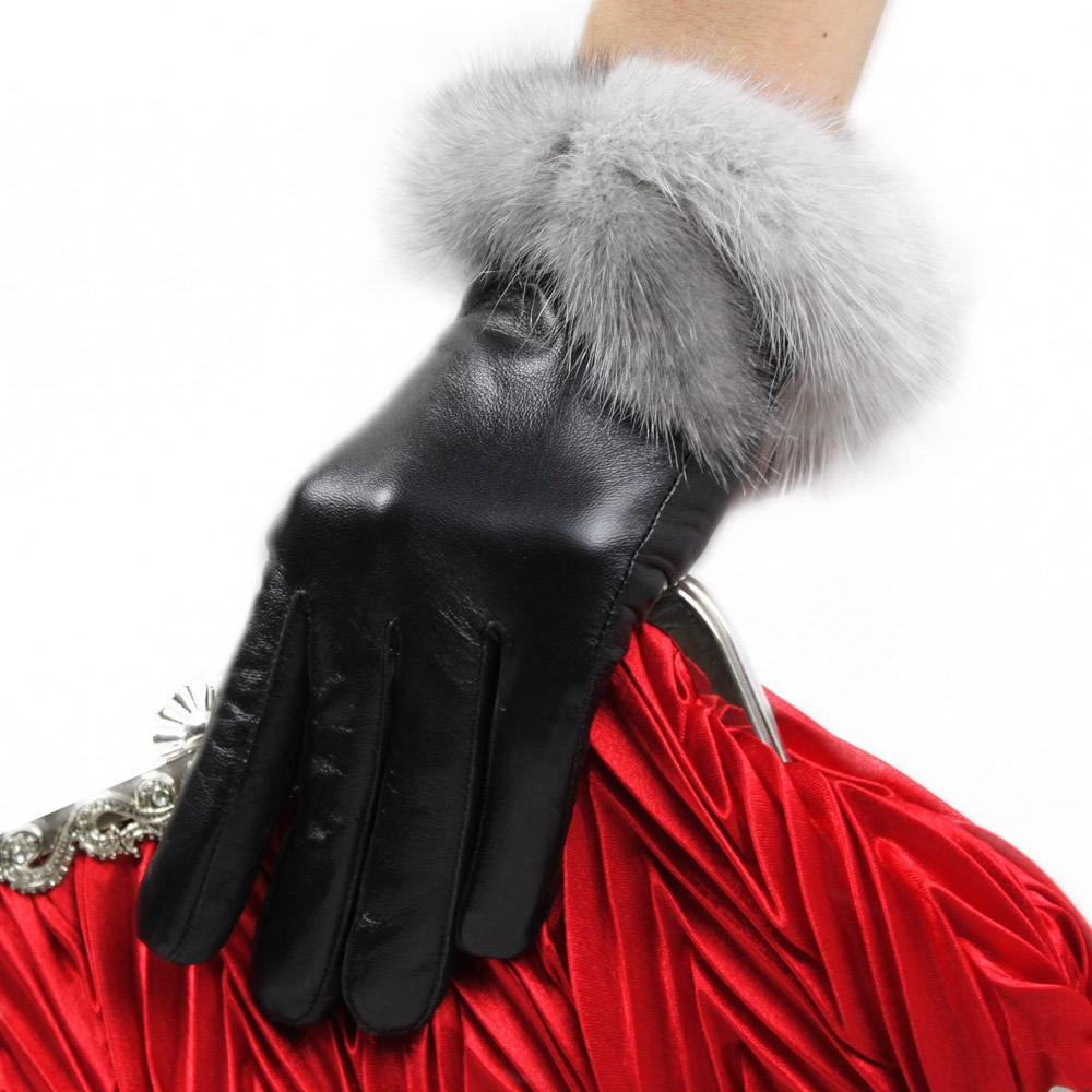 Women's suede gloves mink hair gloves fashion finger gloves fashion leather gloves