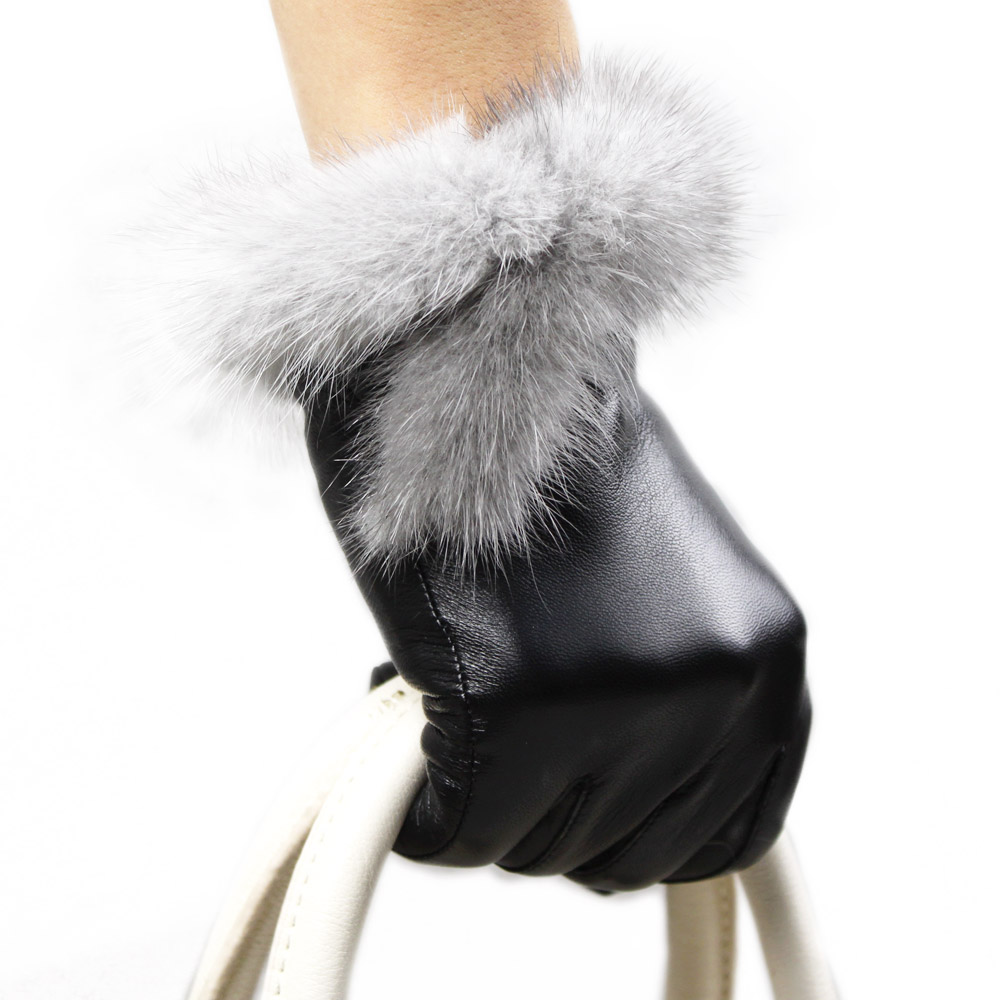 Women's suede gloves mink hair gloves fashion finger gloves fashion leather gloves