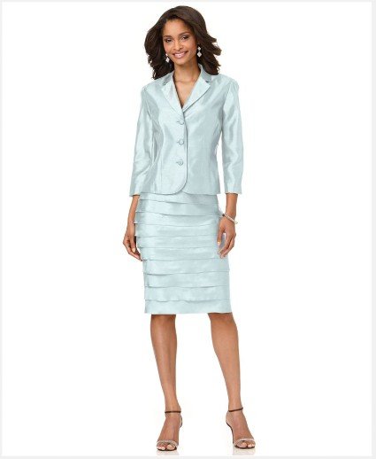 Women's Suits,  London Times Suit, Three Quarter Sleeve Jacket and Tiered Skirt, Accept    323