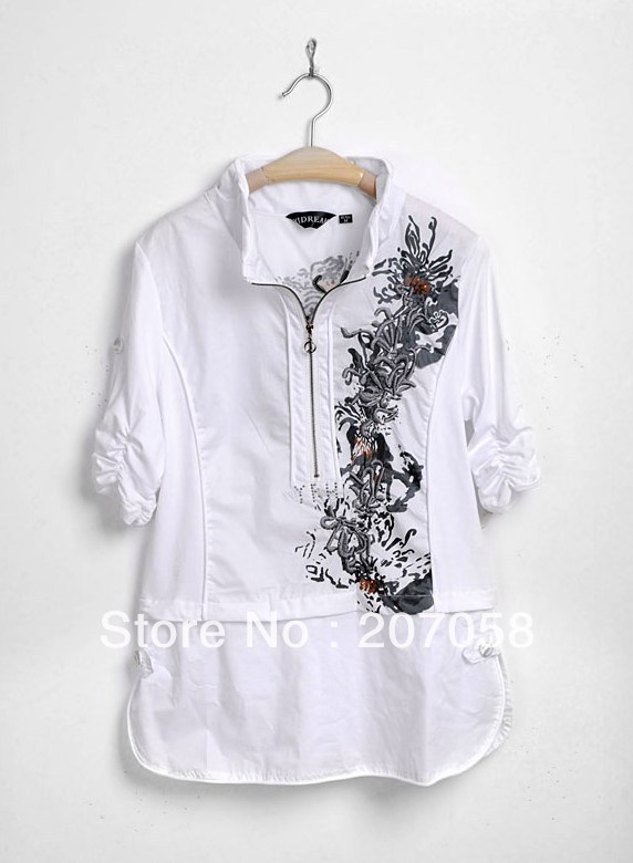 Women's summer 2013 embroidered loose three quarter sleeve plus size shirt