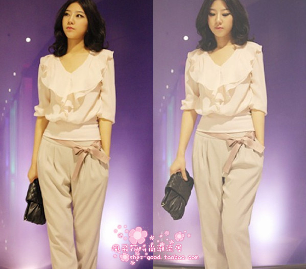 Women's summer chiffon top trousers work wear casual set