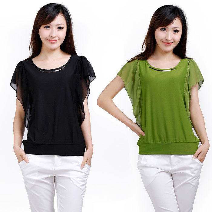 Women's summer plus size chiffon shirt ruffle sleeve short-sleeve T-shirt female top shirt