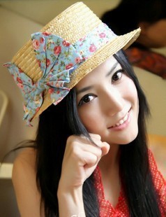 Women's summer sun hat flat strawhat beach cap sunbonnet ccia bow hat !